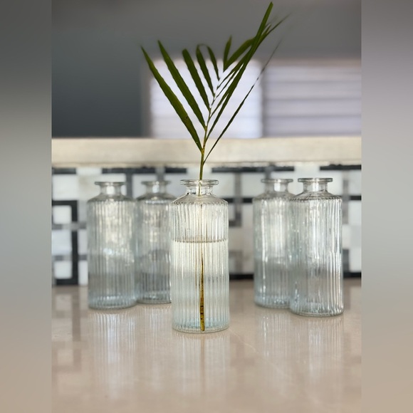 Set of 6 West Elm Modern Glass Ribbed Bud Vases - Picture 2 of 11